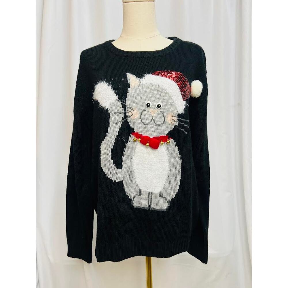 NWT! Love By Design Ugly Christmas Sweater Stretchy Black XL